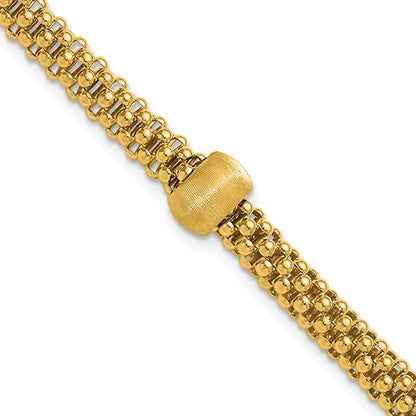 Polished and Brushed Bead Popcorn Mesh Bracelet 7.5"