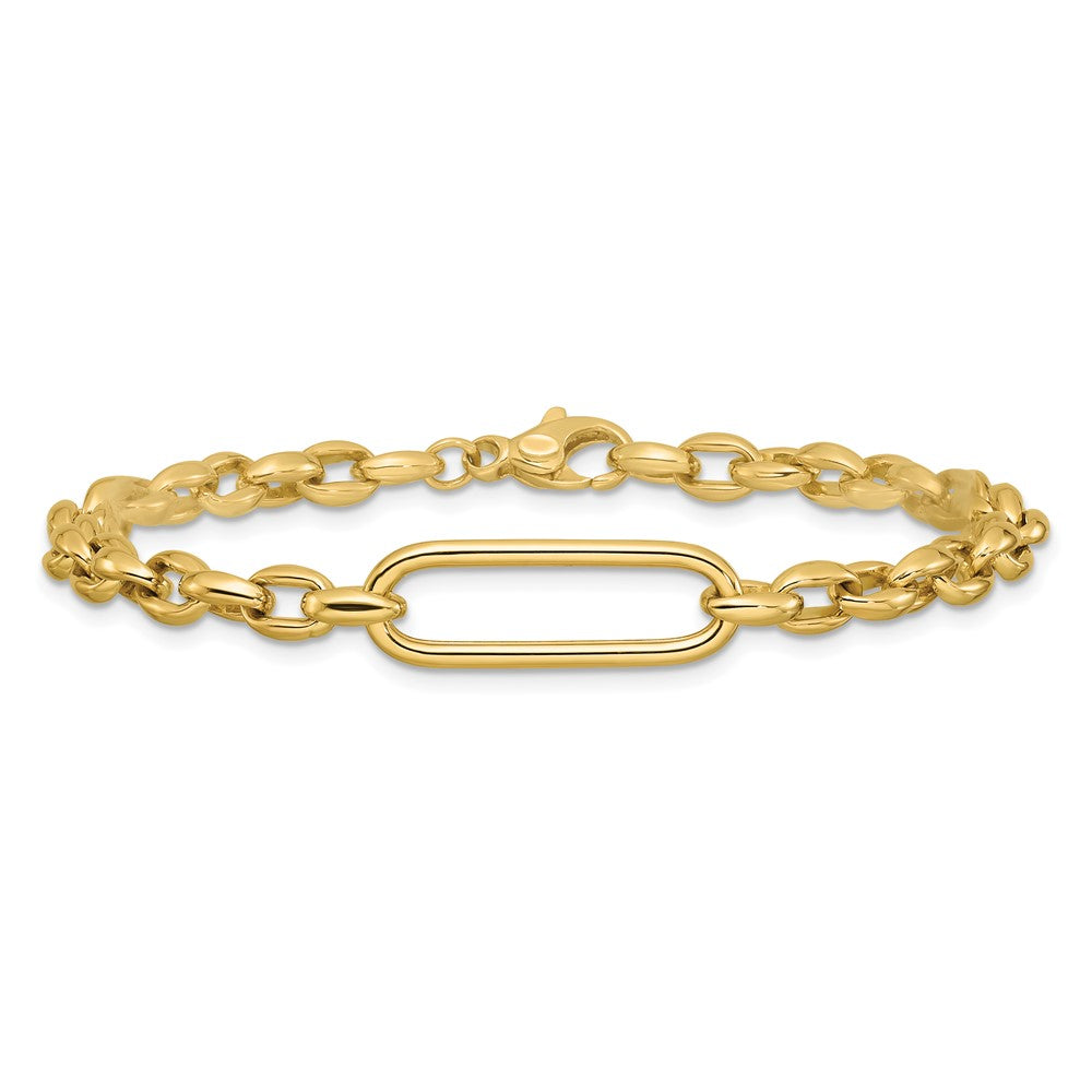 Polished Fancy Elongated Oval Link Bracelet 7.5"
