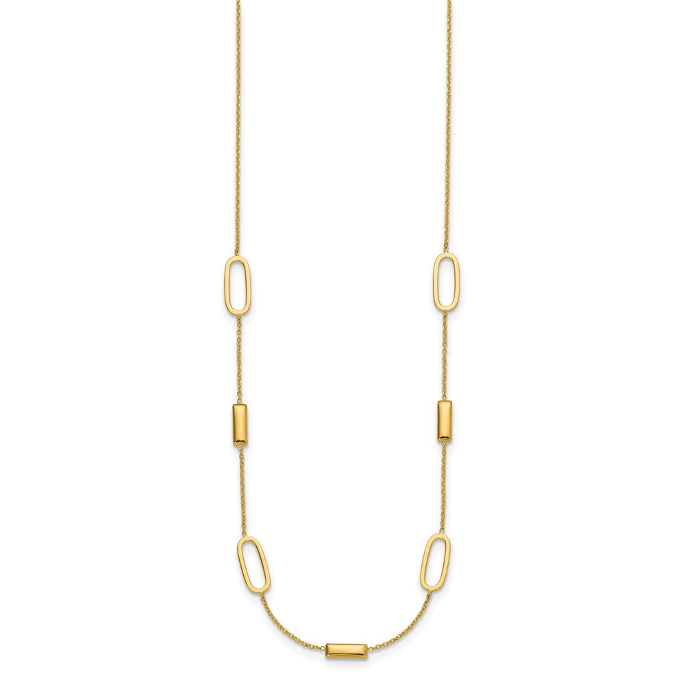 Polished Elongated Oval and Bar w/2in Ext. Necklace