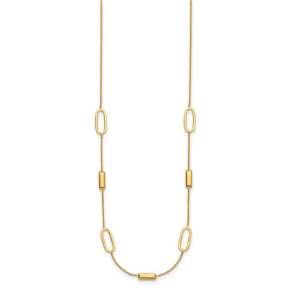 Polished Elongated Oval and Bar w/2in Ext. Necklace