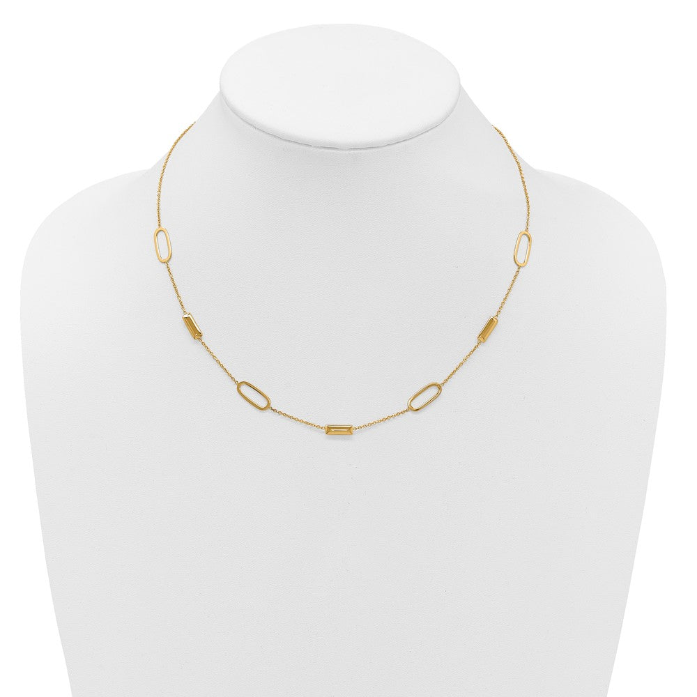 Polished Elongated Oval and Bar w/2in Ext. Necklace