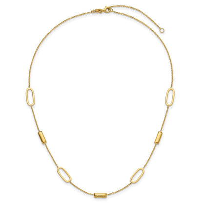 Polished Elongated Oval and Bar w/2in Ext. Necklace