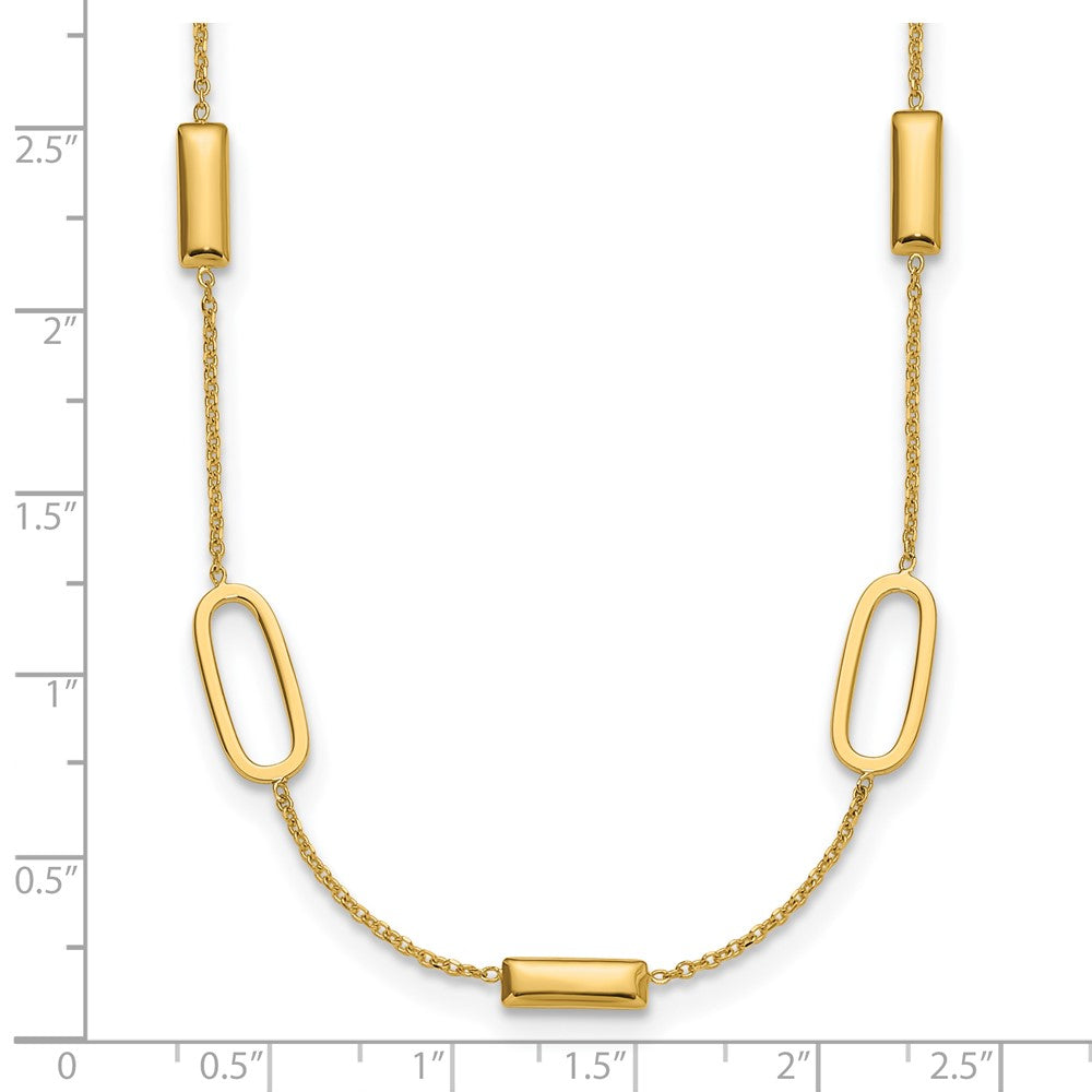 Polished Elongated Oval and Bar w/2in Ext. Necklace
