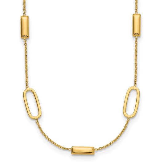 Polished Elongated Oval and Bar w/2in Ext. Necklace
