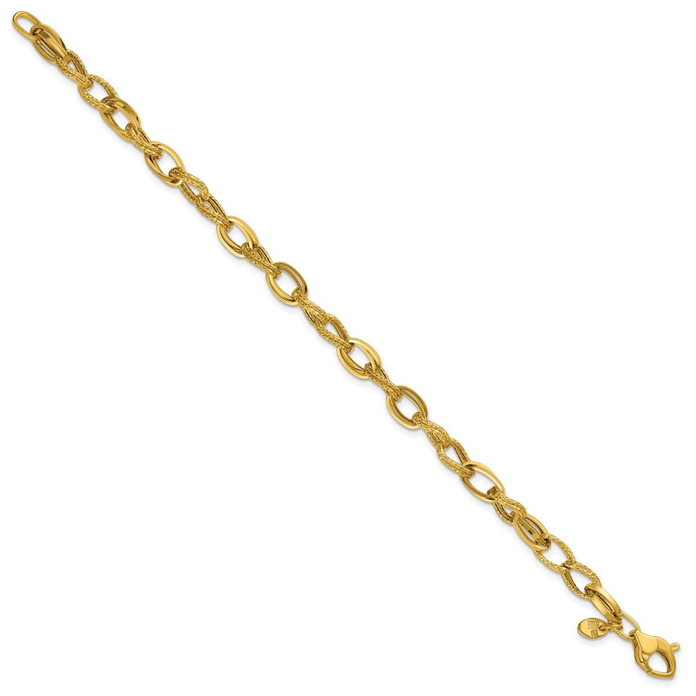 Polished and Textured Fancy Oval Link Bracelet 7.5"