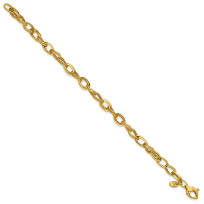 Polished and Textured Fancy Oval Link Bracelet 7.5"