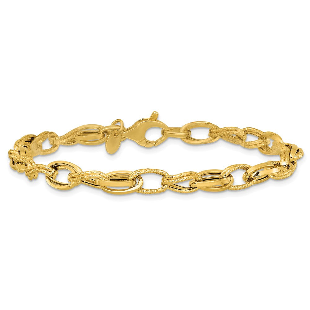Polished and Textured Fancy Oval Link Bracelet 7.5"