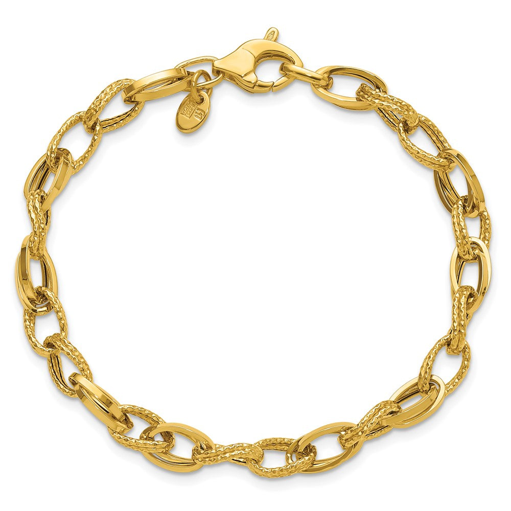Polished and Textured Fancy Oval Link Bracelet 7.5"