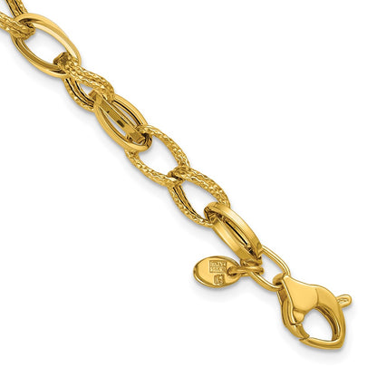 Polished and Textured Fancy Oval Link Bracelet 7.5"