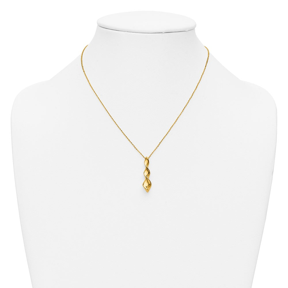 Polished Wavy Pendant on Dia-cut Chain w/1in ext. Necklace