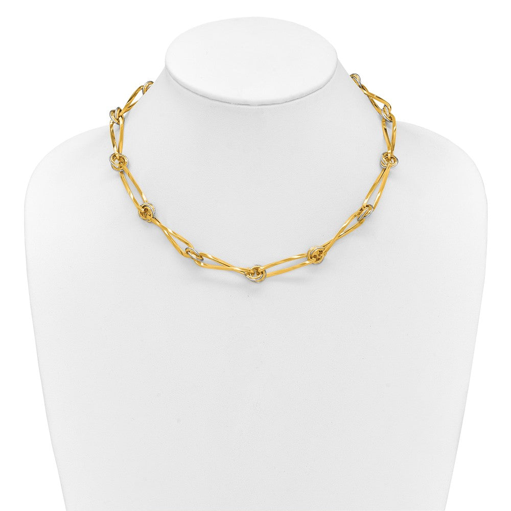 Polished and Diamond-cut Fancy Link Necklace 17.5" - Two-Tone Gold
