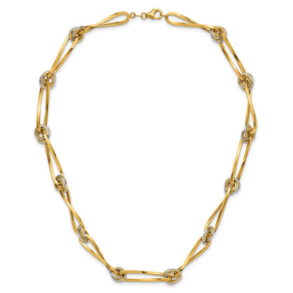 Polished and Diamond-cut Fancy Link Necklace 17.5" - Two-Tone Gold