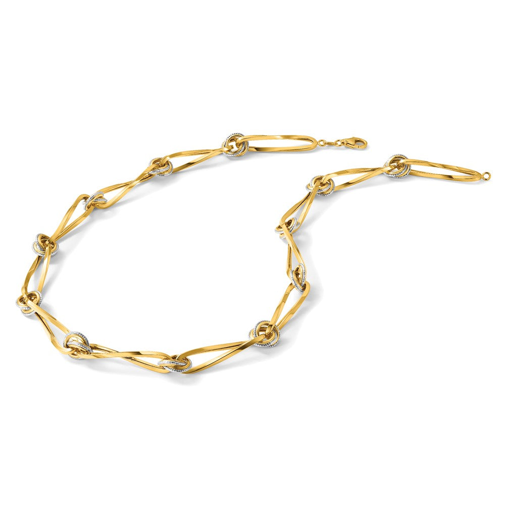 Polished and Diamond-cut Fancy Link Necklace 17.5" - Two-Tone Gold