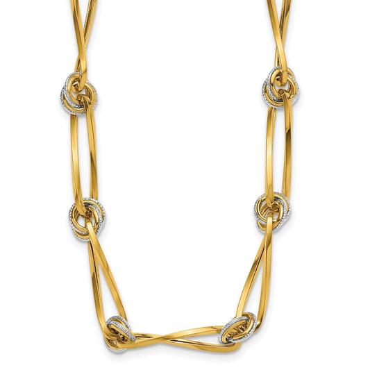 Polished and Diamond-cut Fancy Link Necklace 17.5" - Two-Tone Gold