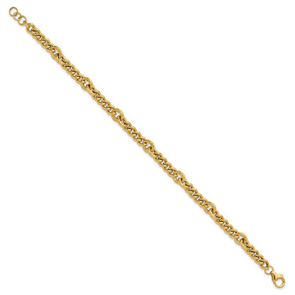 Polished and Textured Fancy Link with .5in ext. Bracelet
