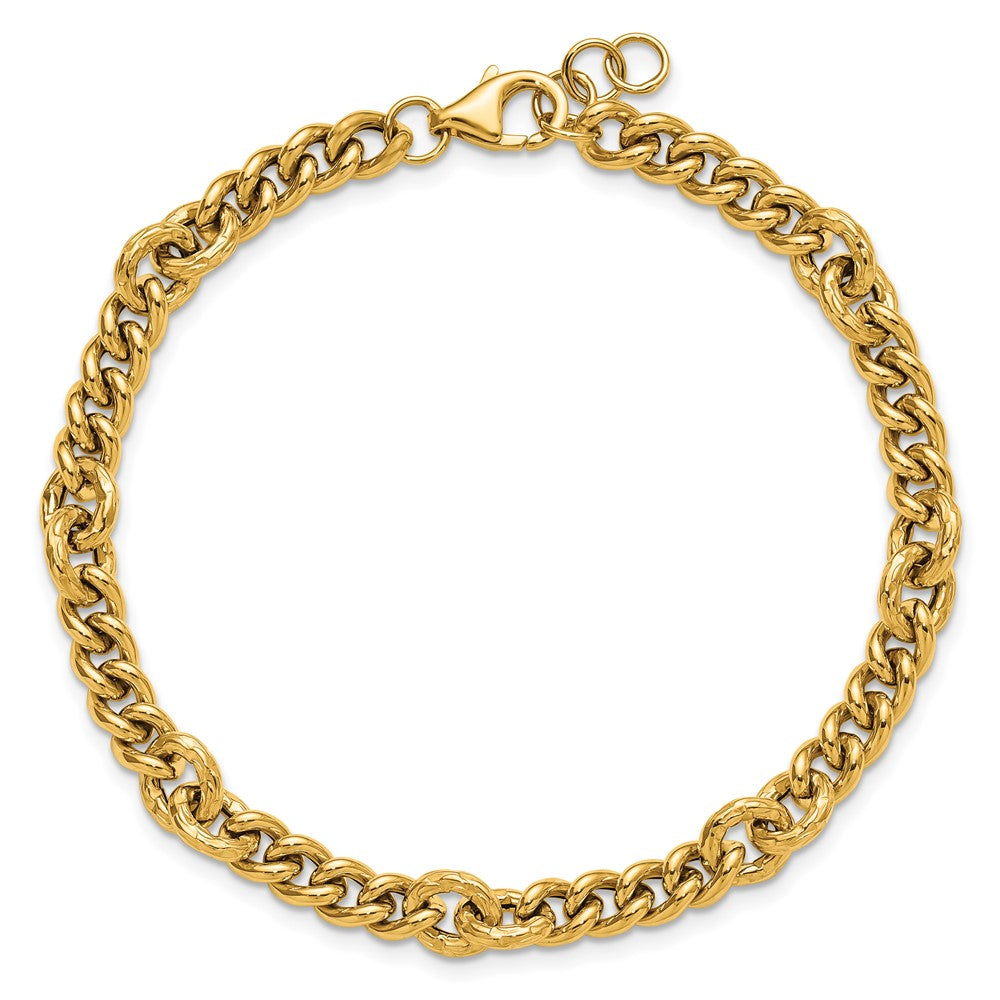 Polished and Textured Fancy Link with .5in ext. Bracelet