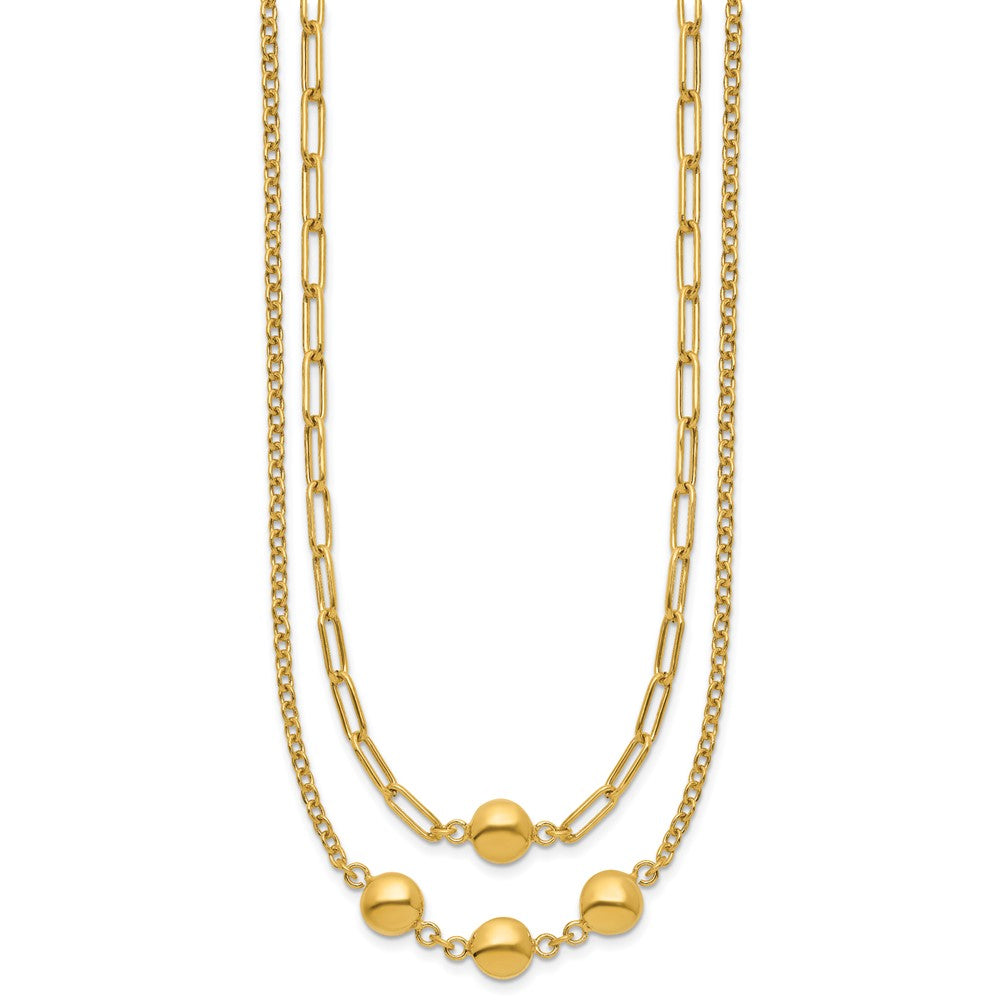 Polished Layered Link with Beads Necklace 18"