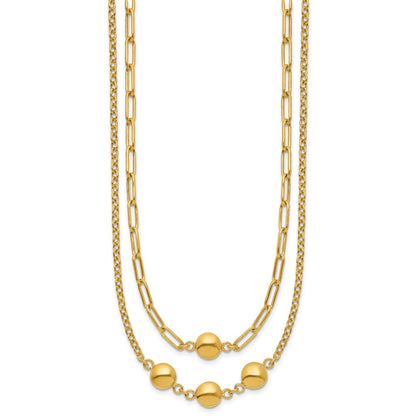 Polished Layered Link with Beads Necklace 18"