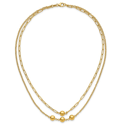 Polished Layered Link with Beads Necklace 18"