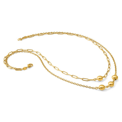 Polished Layered Link with Beads Necklace 18"