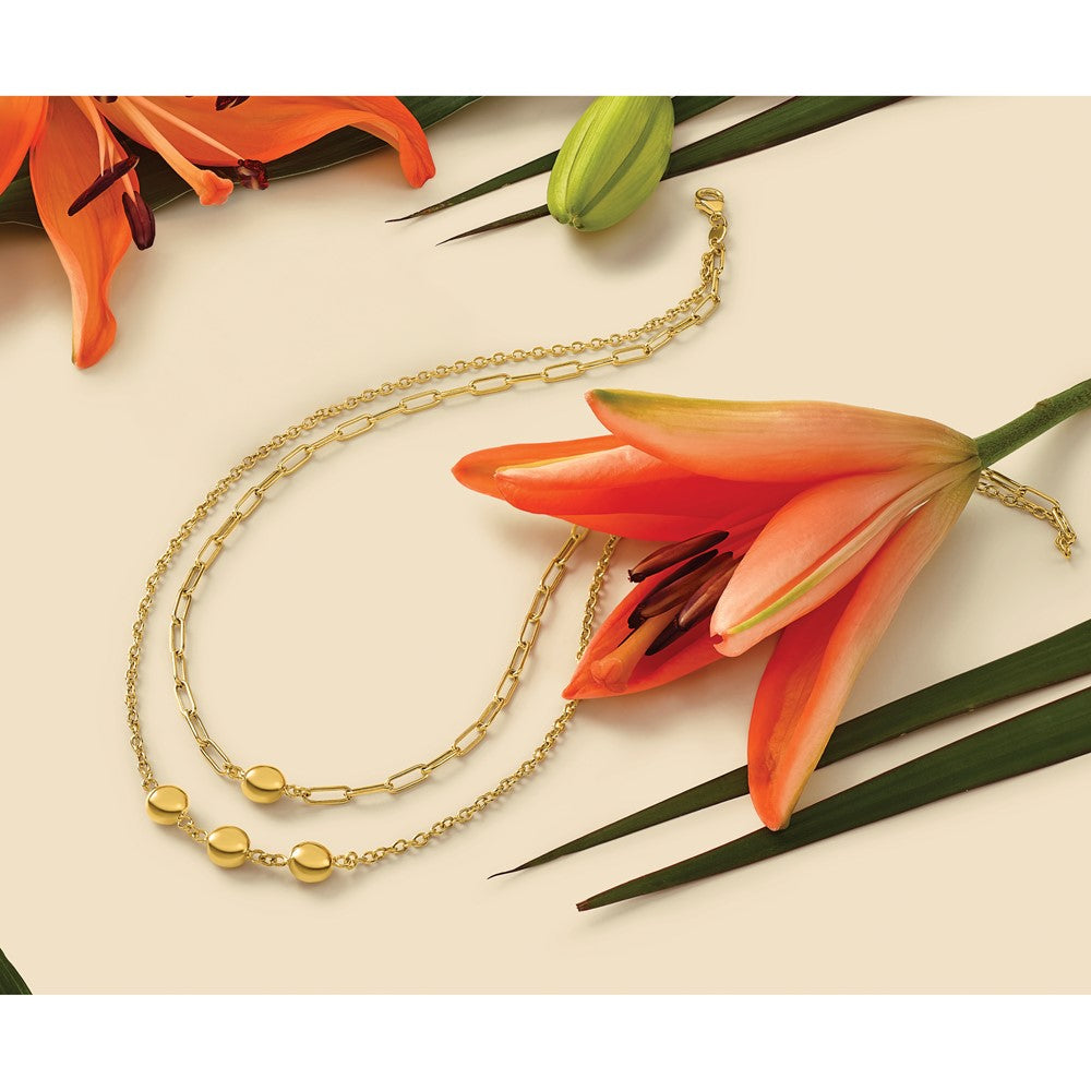 Polished Layered Link with Beads Necklace 18"