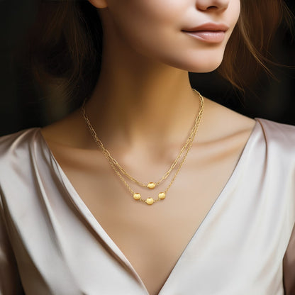 Polished Layered Link with Beads Necklace 18"