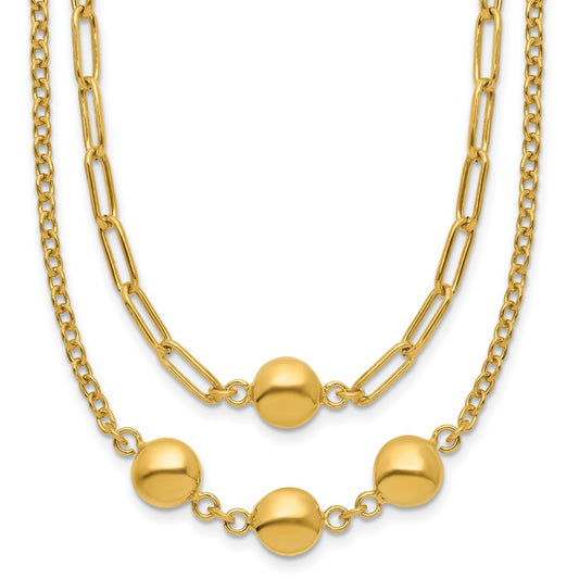 Polished Layered Link with Beads Necklace 18"