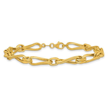 Polished and Textured Twisted Link Bracelet 8" - 5.84g