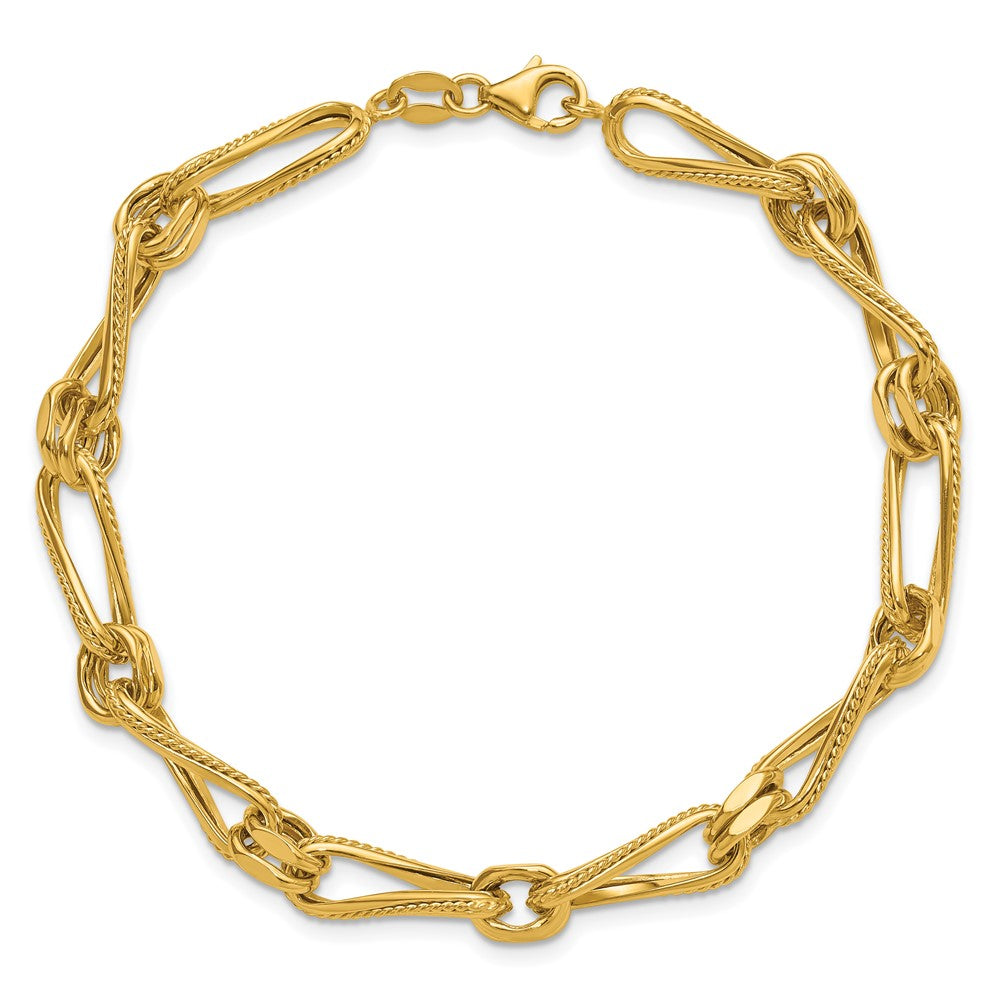 Polished and Textured Twisted Link Bracelet 8" - 5.84g