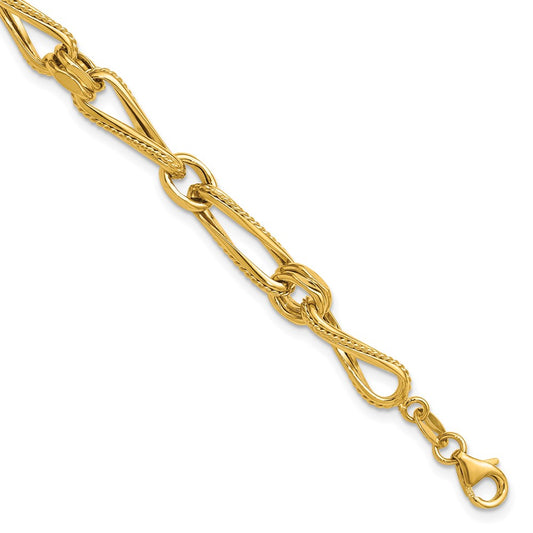 Polished and Textured Twisted Link Bracelet 8" - 5.84g