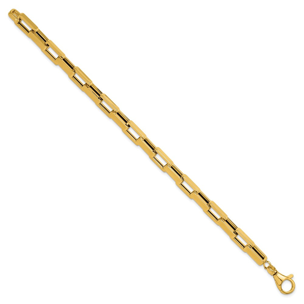 Polished Fancy Rectangular Link Bracelet 7.5" - Yellow Gold