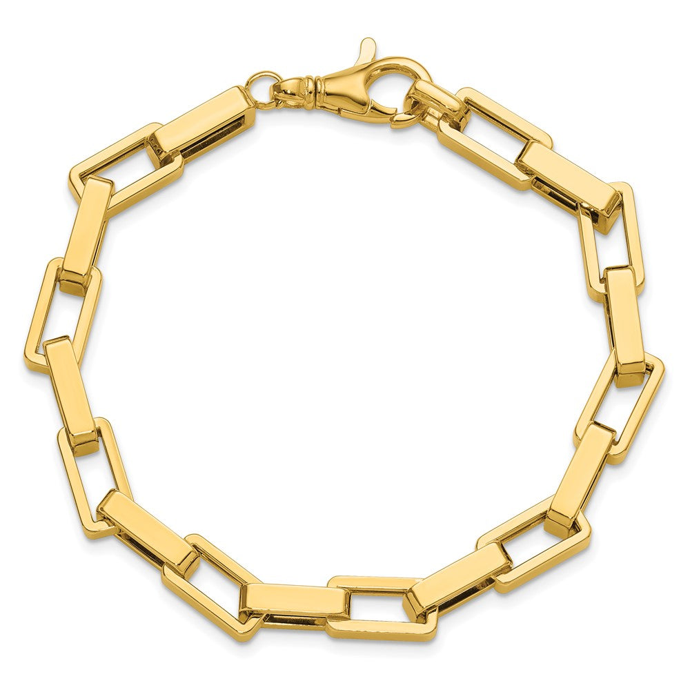 Polished Fancy Rectangular Link Bracelet 7.5" - Yellow Gold