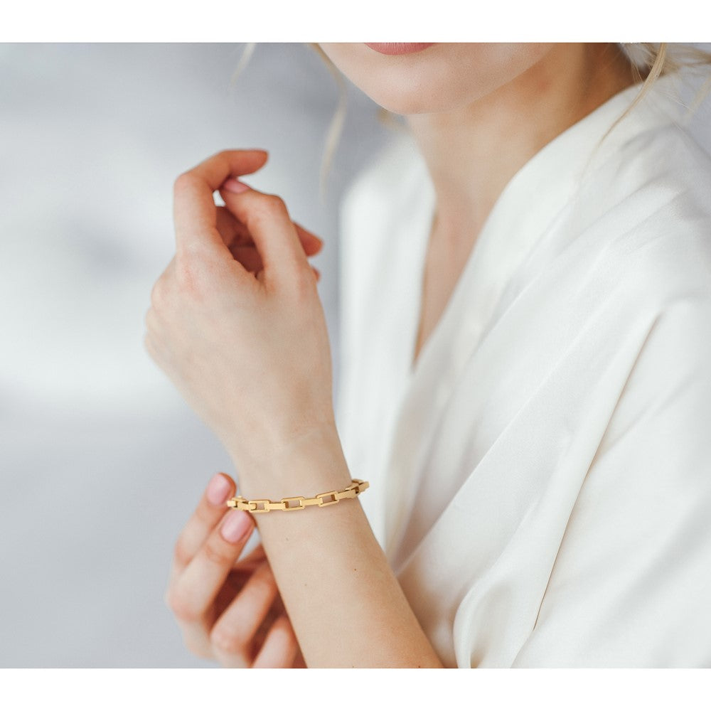 Polished Fancy Rectangular Link Bracelet 7.5" - Yellow Gold