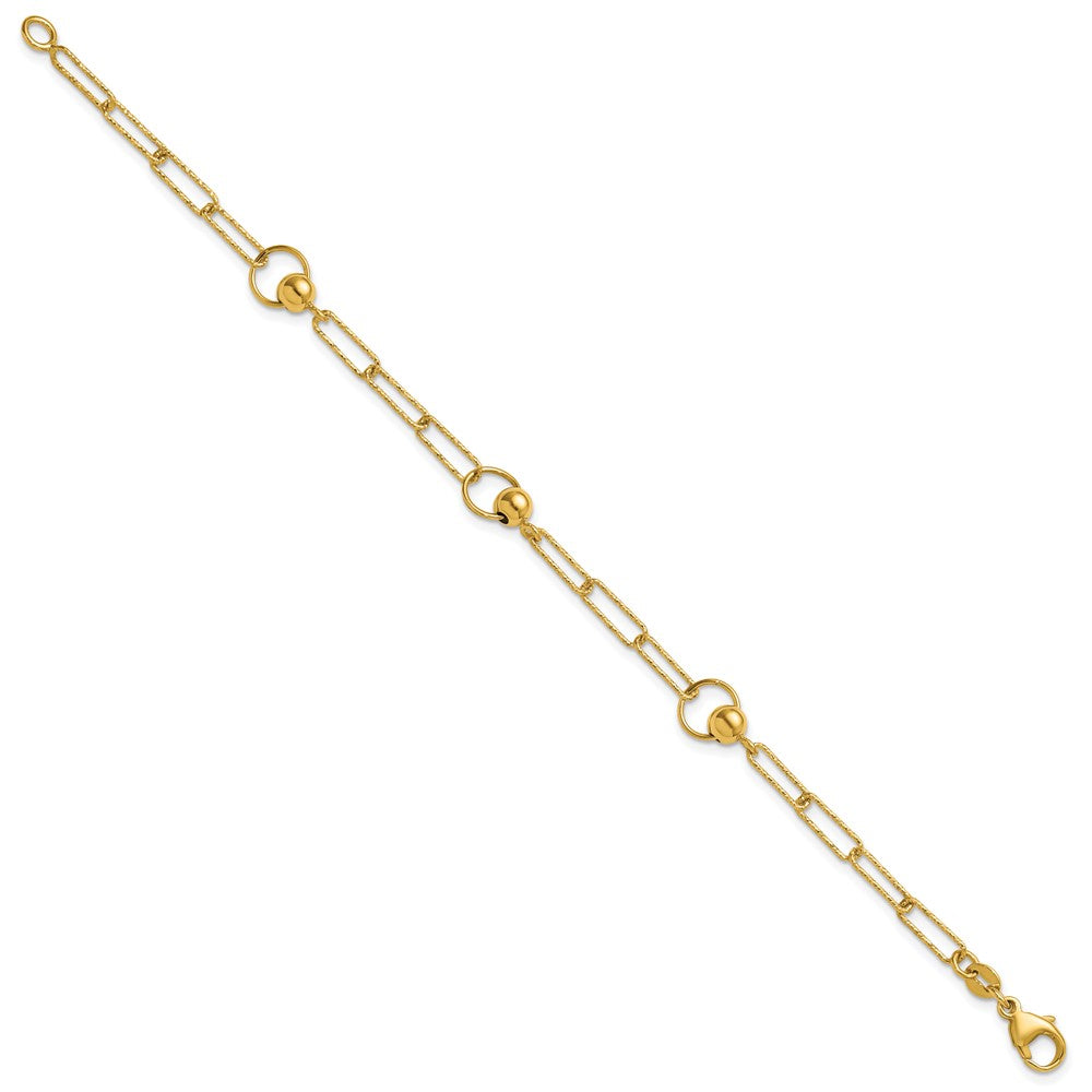Polished and Dia-cut. Circle Station Paperclip Bracelet 7.25"