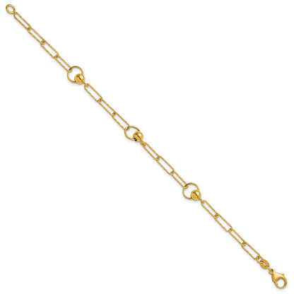 Polished and Dia-cut. Circle Station Paperclip Bracelet 7.25"