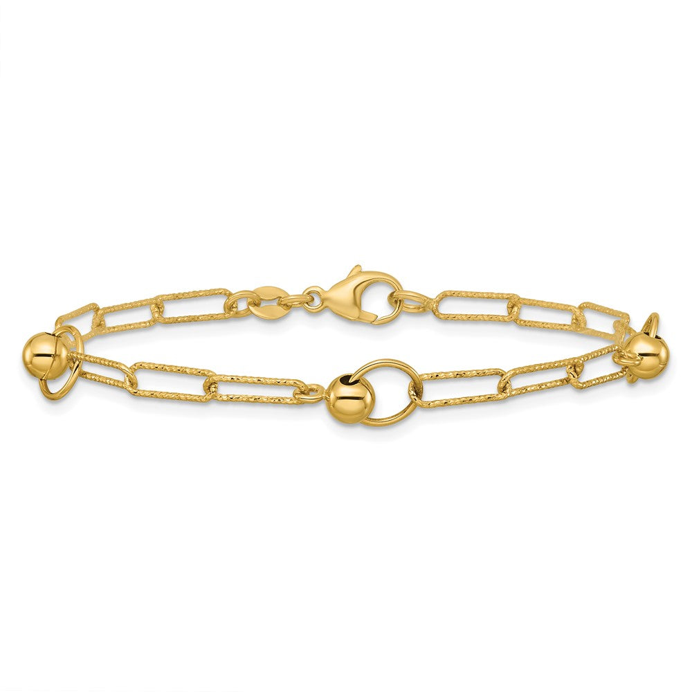 Polished and Dia-cut. Circle Station Paperclip Bracelet 7.25"
