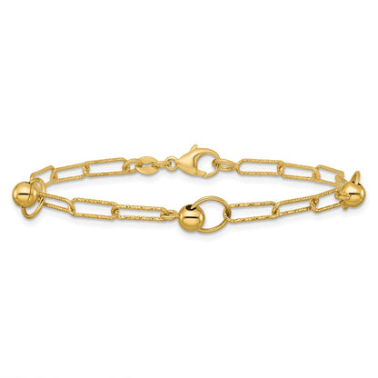 Polished and Dia-cut. Circle Station Paperclip Bracelet 7.25"