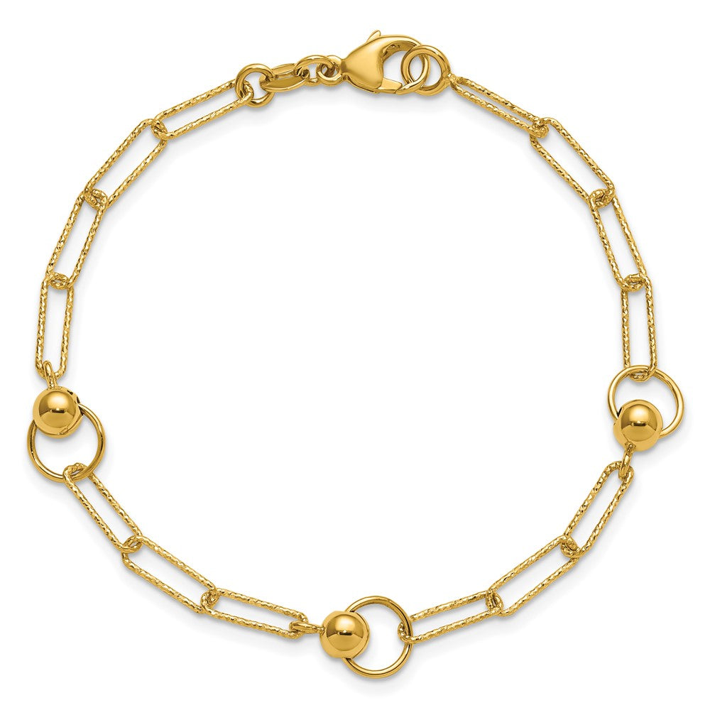 Polished and Dia-cut. Circle Station Paperclip Bracelet 7.25"