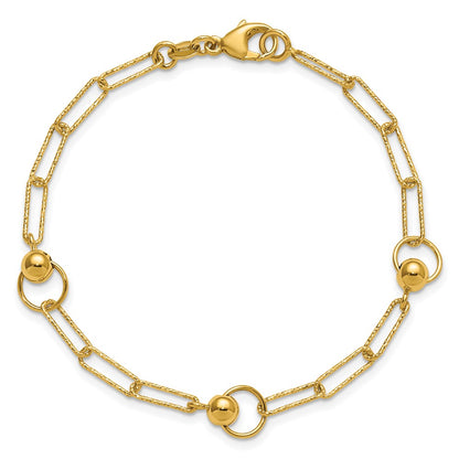 Polished and Dia-cut. Circle Station Paperclip Bracelet 7.25"