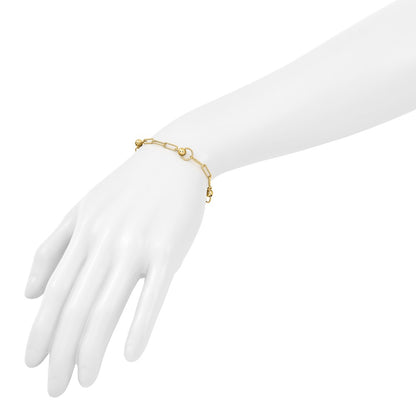 Polished and Dia-cut. Circle Station Paperclip Bracelet 7.25"