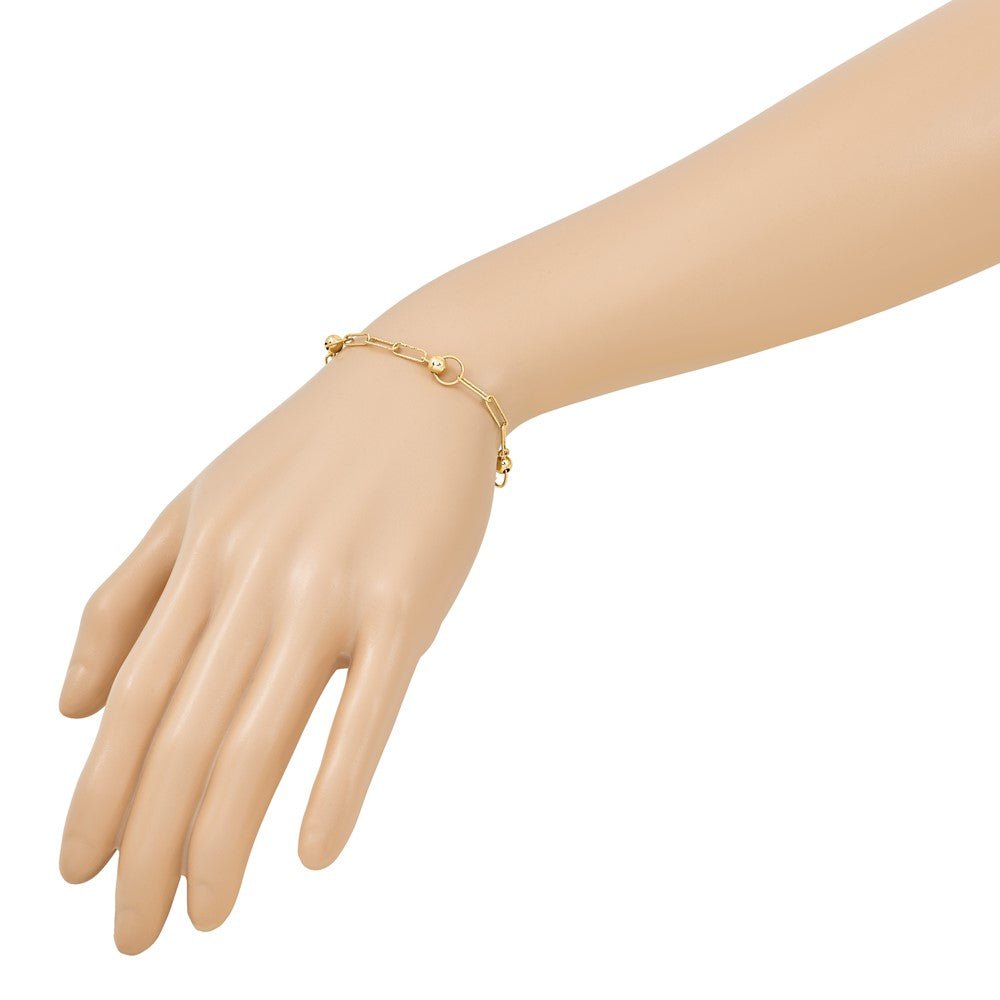 Polished and Dia-cut. Circle Station Paperclip Bracelet 7.25"