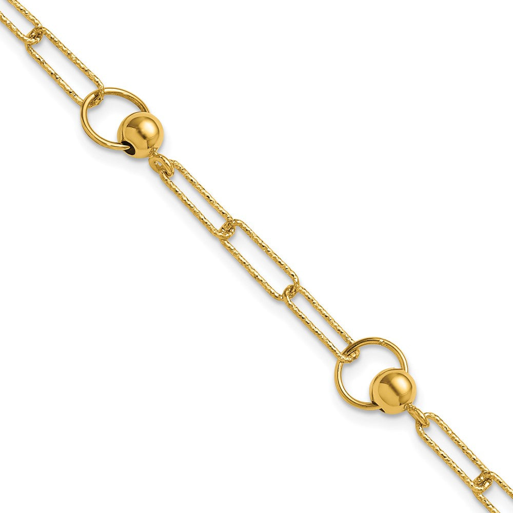 Polished and Dia-cut. Circle Station Paperclip Bracelet 7.25"