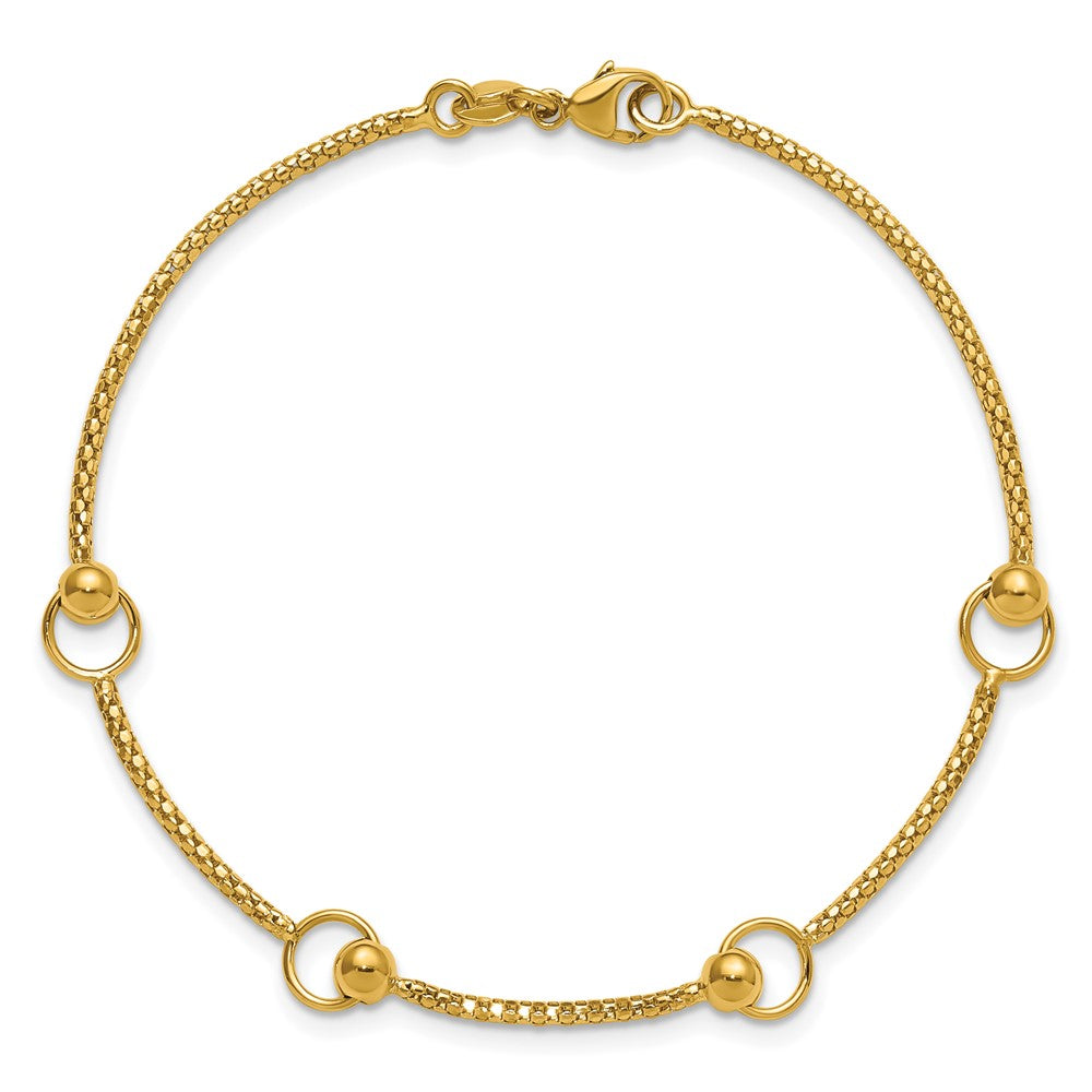 Polished Circle Station Popcorn Link Bracelet 7.5"
