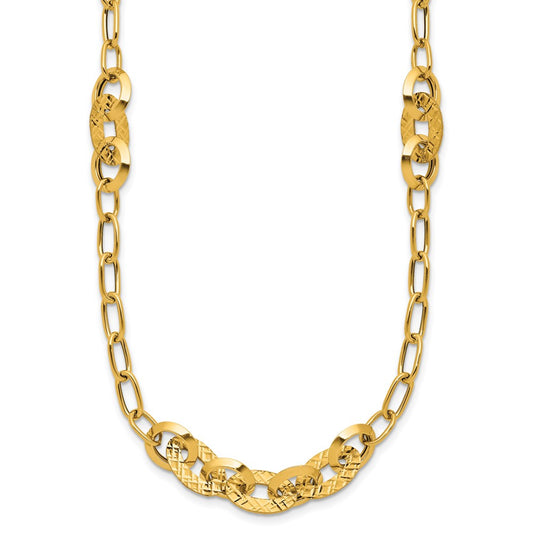 Polished and Diamond-cut Fancy Oval Link Necklace 18"