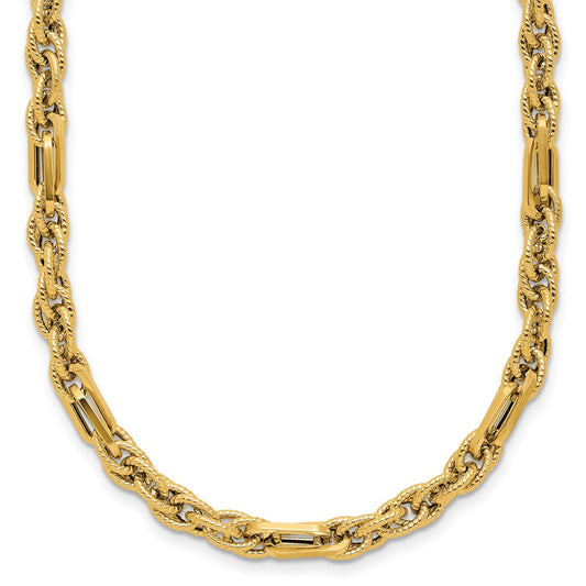 Polished and Textured Fancy Link Necklace 18" - 4mm