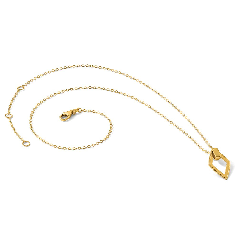 Polished Diamond Shape Pendant w/2in ext. Necklace