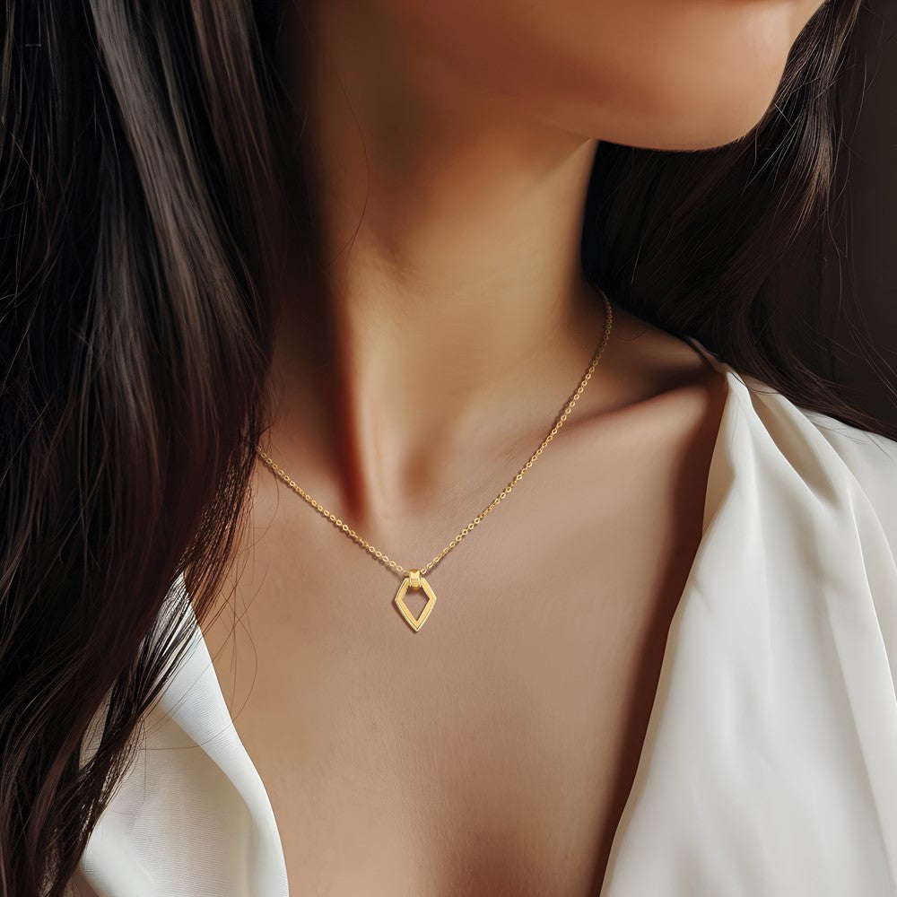 Polished Diamond Shape Pendant w/2in ext. Necklace