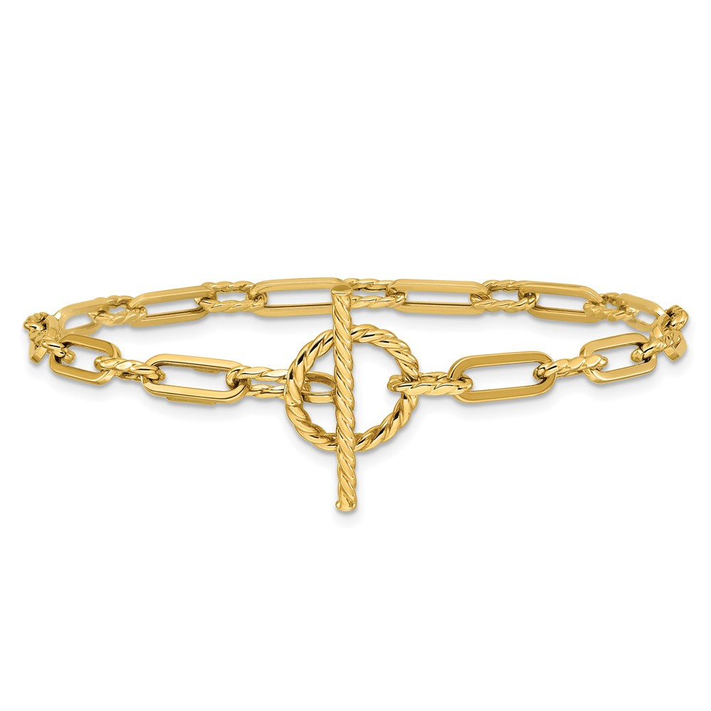 Polished and Twisted Fancy Link Toggle Bracelet 7.5" - 3.08g