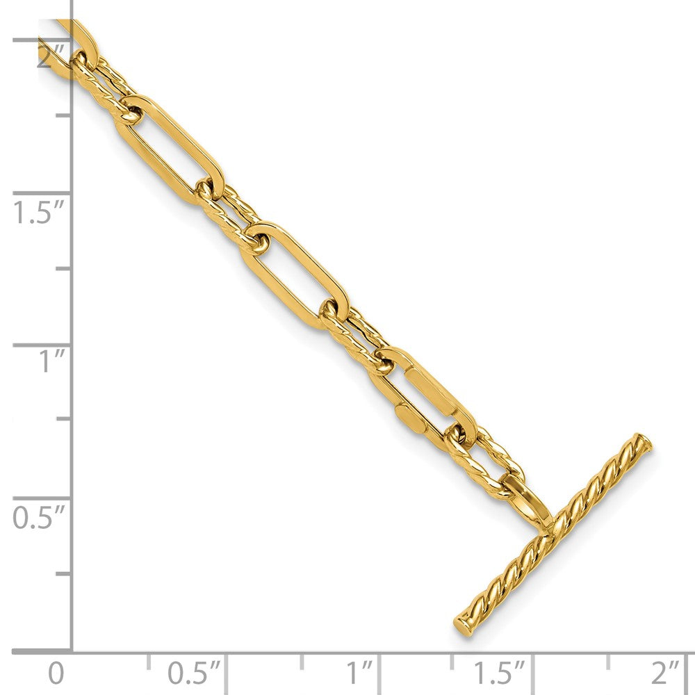 Polished and Twisted Fancy Link Toggle Bracelet 7.5" - 3.08g