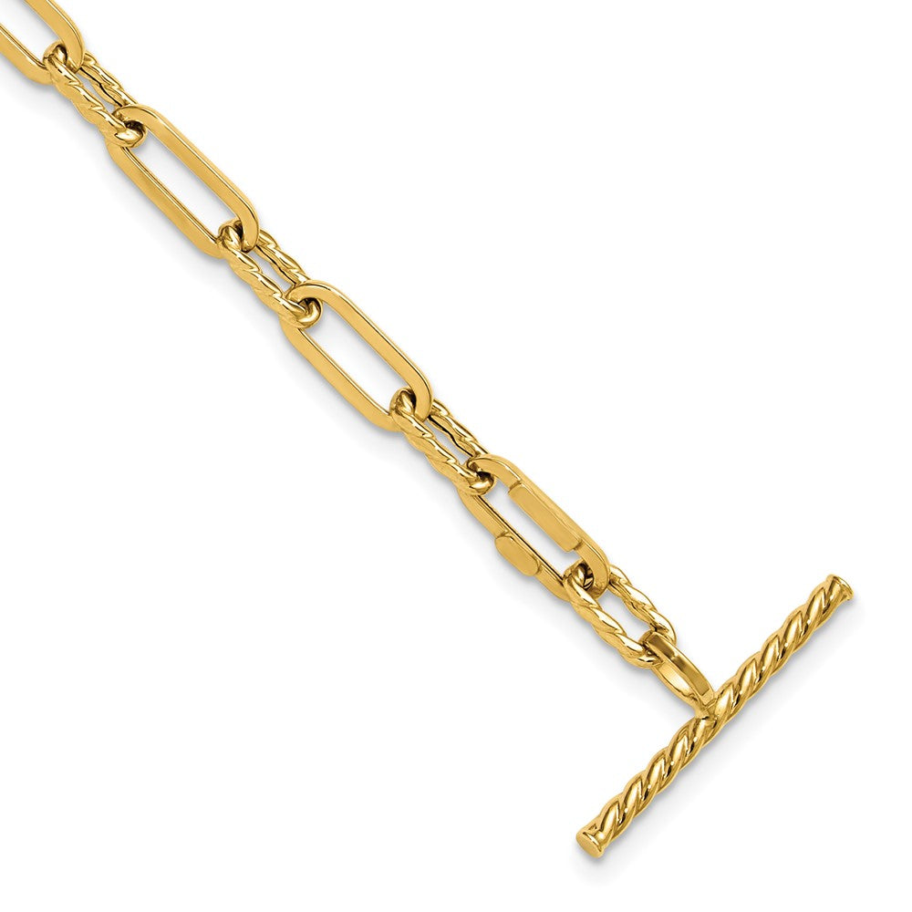 Polished and Twisted Fancy Link Toggle Bracelet 7.5" - 3.08g